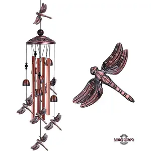 Dragonfly Wind Chimes Outdoor Decor - 36" Waterproof Insect-Themed Keychains with 4 Tubes, 6 Bells, 7 Dragonflies, Romantic Wind Catcher for Home, Garden, Mom Gifts