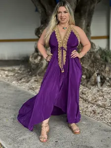 Purple Boho Maxi Dress with Gold Detail