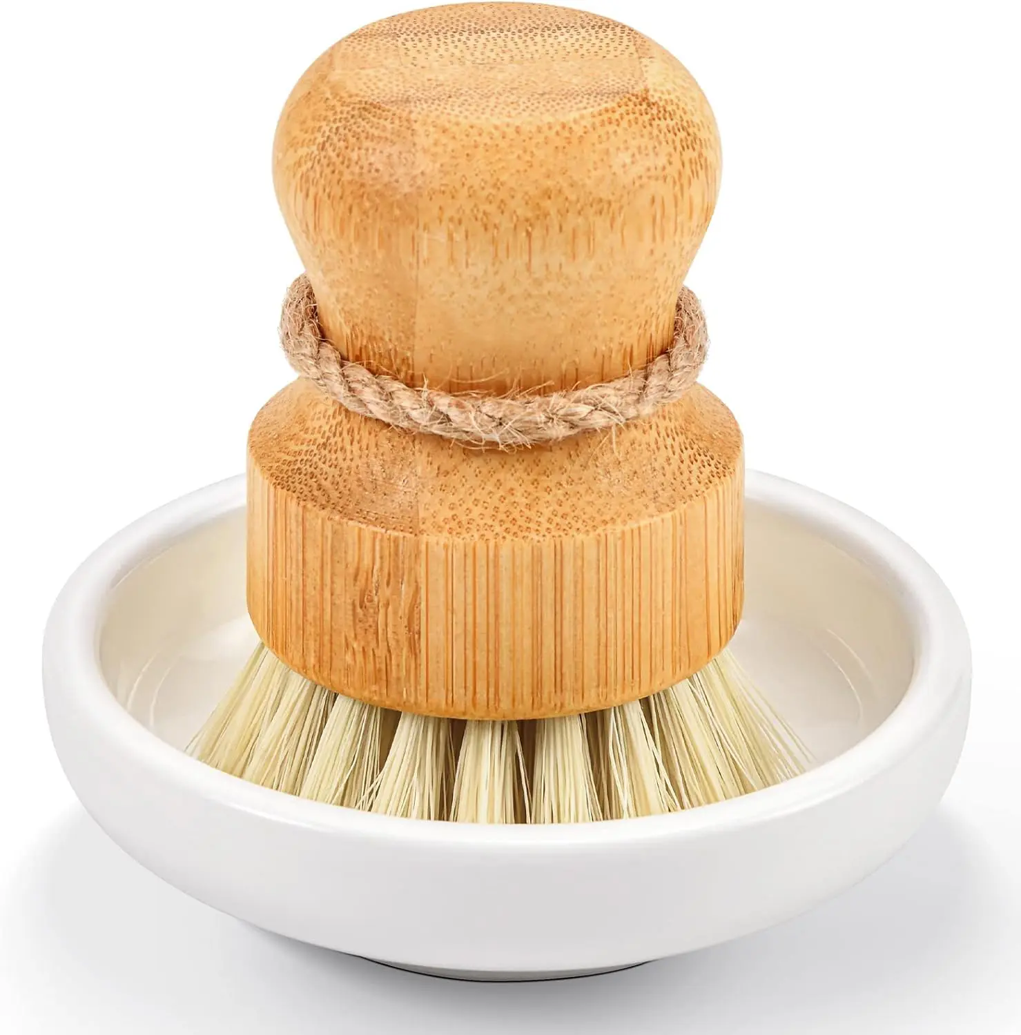 Bamboo & Sisal Cleaning Brush Natural with Bamboo Handle and Sisal Bristles in White Base