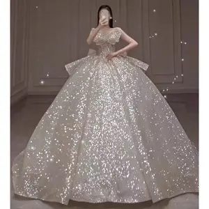 One-shoulder High-quality Long Trailing Heavy Industry Retro Wedding Dress