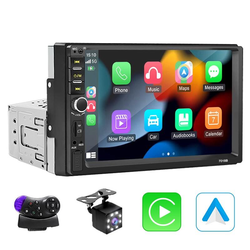 7 Inch 1 DIN Car Display with Wired Carplay Android Auto Bluetooth-compatible 5.0 Mirror Link, Supports Rear Camera USB TF Aux Fm 12V Adapter Radio, Car Video Player.