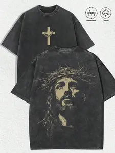 Men's Distressed Snowflake Print Short Sleeve T-shirt, Loose Casual Vintage Retro Cotton Tee for Daily Wear, Men's Top for Summer, Crewneck