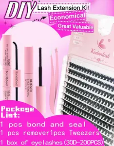 Eyelash Extension Kit, 200pcs DIY Natural Cluster Lashes D Curl Lash Clusters Individual Eyelashes With Lash Bond And Seal Glue(30d 0.07 9-16mm)