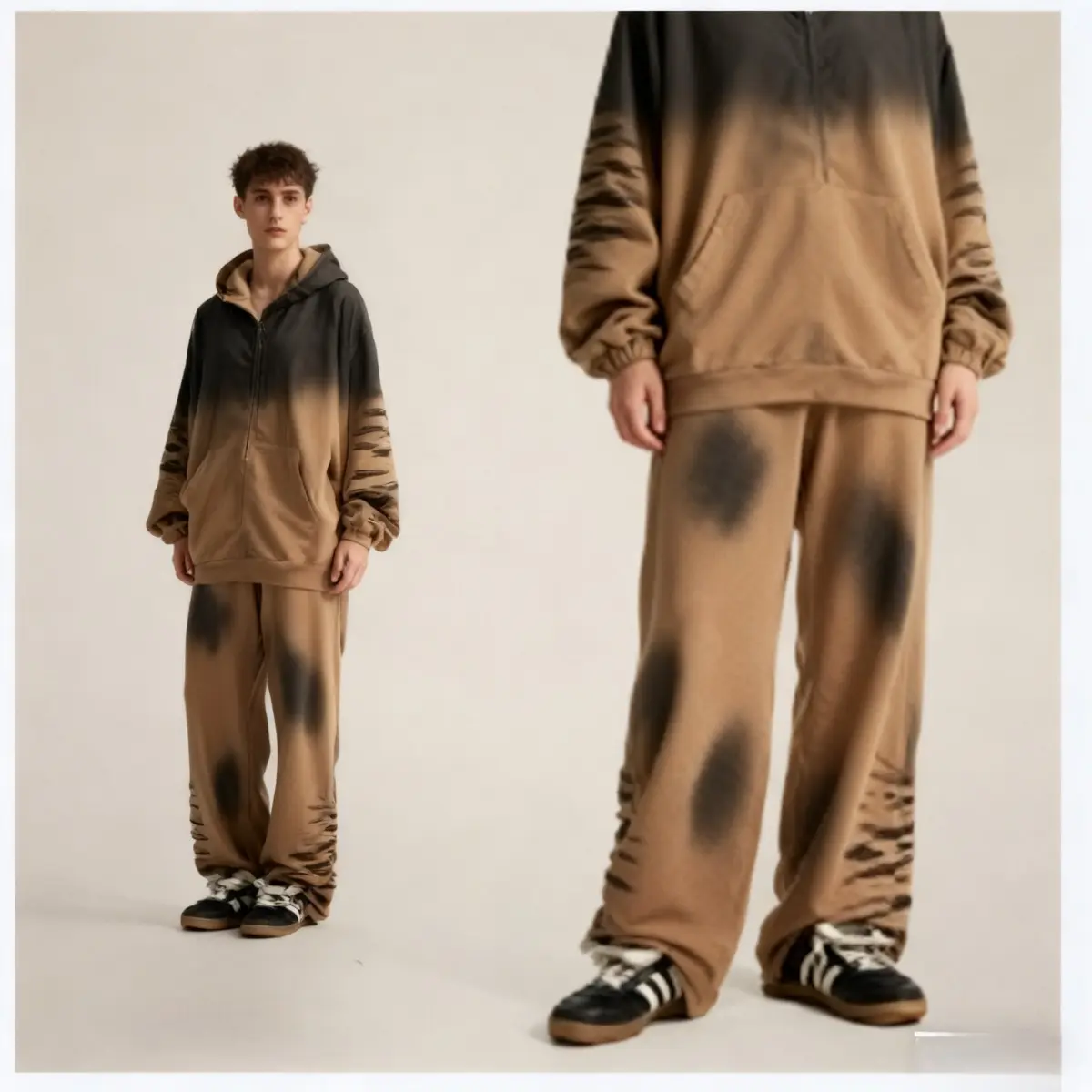 Men's 2-Piece Cotton Plain Long Sleeves Menswear Set - Top