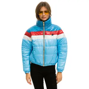COLOR BLOCK LUXE APRES PUFFER JACKET - SKY GLOSSY COLOR BLOCK LUXE APRES PUFFER JACKET - SKY GLOSSY