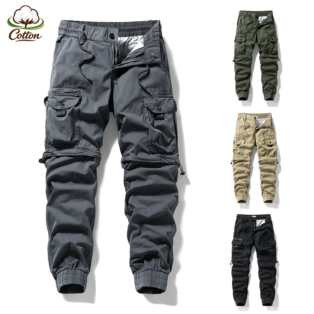 Tactical Multi Zip Pocket Cargo Joggers, Elastic Drawstring Waist  Cotton Pants - Rugged Utility Trousers Men Quiet Luxury Spring Summer Hiking Work Street Daily Going Out Bottoms
