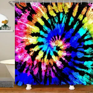 Colorful Tie Dye Bathroom Shower Curtain,Boho Psychedelic Waterproof Shower Curtain with Hooks,Rainbow Home Decorative Curtain,72 W x 72 L Washable