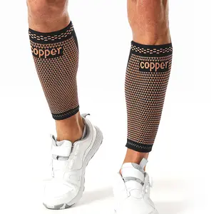 1pair Copper Calf Compression Sleeves for Men & Women, Universal Fit, Lower Leg Support Braces, Footless Graduated Compression Socks for Varicose Veins, Shin Splint, Lymphedema, Calf Pain Relief, Running