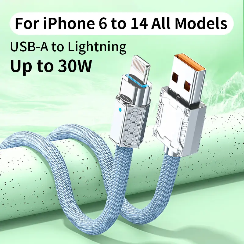 Braided Charging Cable,iPhone USB A to Lightning Fast Charging Cable, Thick Braided Cord for iPhone 6-14 plus Pro Max,Supports up to 30W PD fast charging Cable,Thickened Zinc Alloy Connector, 6mm Extra Thick Cable Body