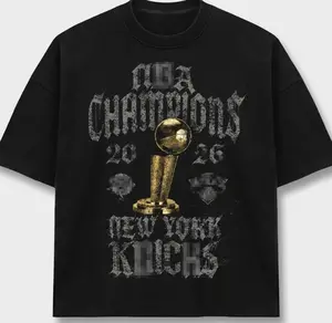 New York Basketball Champions 2026 Graphic Tee, Vintage Distressed Blue Orange Gold Trophy T-Shirt, Finals Tournament Sports Fan Merchandise, Retro Oversized Hip Hop Streetwear Top, Unisex Casual Black Short Sleeve Clothes S5Z 1RH