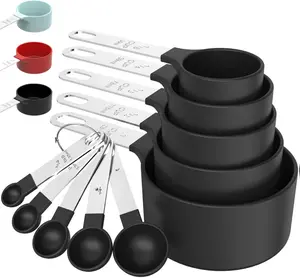 Measuring Cups & Spoons Set, Stackable Cups and Spoons, Nesting Measure Cups with Stainless Steel Handle, Kitchen Gadgets for Cooking & Baking (Black) Utensils