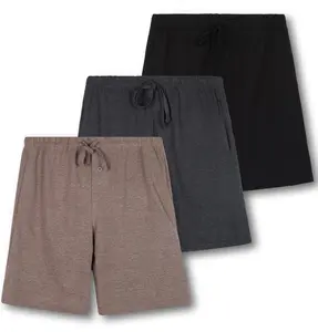 Real Essentials 3 Pack:Mens Cotton Ultra-Soft Knit Sleep Pajama Shorts & Lounge Wear (Available In Big & Tall)