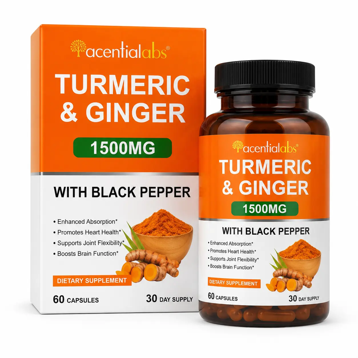 Turmeric & Ginger with  Black Pepper 1500mg | 60 Capsules
