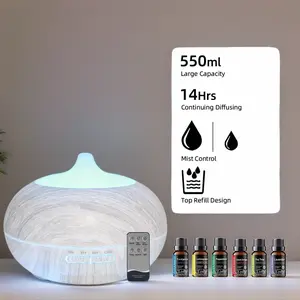 550ml Wood Grain Aromatherapy Diffuser with Remote, 6 Essential Oils & 7 Color LED Light 550ml Wood Grain Aromatherapy Diffuser with Remote, 6 Essential Oils & 7 Color LED Light