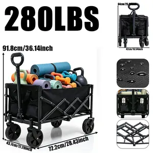 ENB 120L Lightweight Folding Wagon. 280 lbs load capacity. This multi-purpose outdoor cart comes with all-terrain wheels and an adjustable handle. It folds quickly, perfect for camping, grocery shopping, outdoor activities and more.
