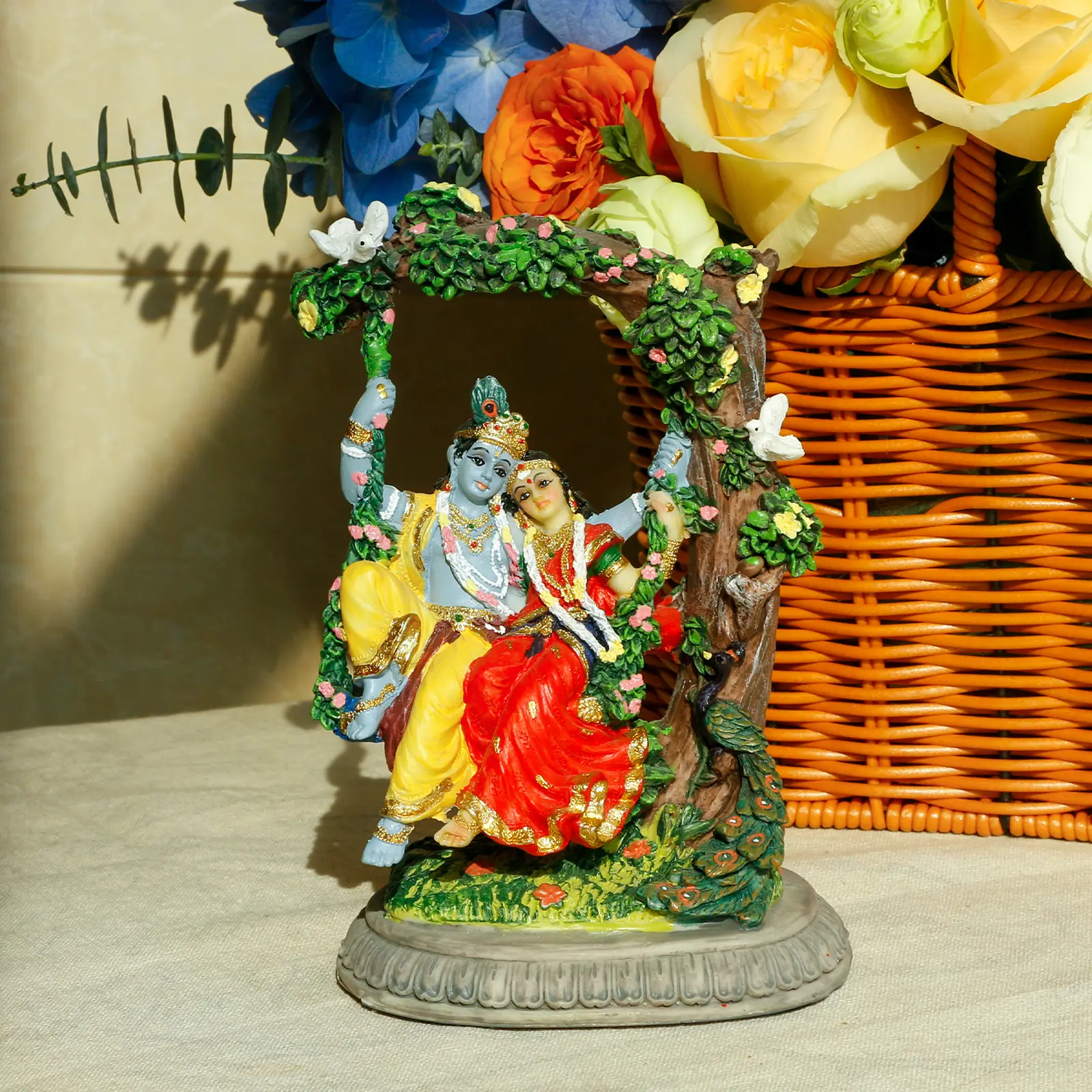 alikiki Radha Krishna Idol Statue - Hindu God Statue India Murti Item Home Office Temple Mandir Shrine Altar Pooja Decor Wedding Diwali Puja Gifts for Indian Friends Relative