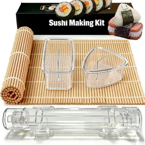 Sushi Kit Set – Bazooka Roller, Musubi Press, Onigiri Rice Mold & Bamboo Sushi Mat, Homemade Sushi Tools for Beginners