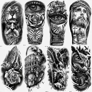 8 Pcs Jesus Cross Temporary Tattoo Stickers, Waterproof Eagle Jesus Eye Prayer Hand Rose Design, Unisex Adult Leg Arm Fake Sleeve Tattoos, Body Fake Tattoos
