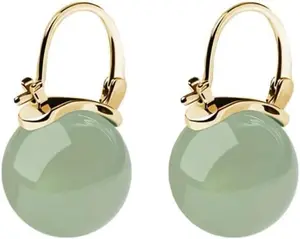 Faux Round Jade Small Huggie Hoop Earring for Women Chinese Vintage Style Hypoallergenic Tiny Dainty Cuff Mini Hoops Daily Evening Party Accessorie Gift Chic Valentine's Day Cocktail