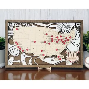 Handcrafted Wooden MLB Stadium Tracker Map - Visit Every Baseball Stadium in the USA!