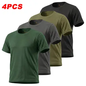 Men’s 4-Pack Quick-Dry Short-Sleeve Tactical Training Sports T-Shirts, Breathable Moisture-Wicking Functional Fitness Undershirts