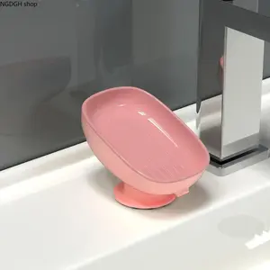 Self-Draining Suction Soap Dish, Pink Anti-Slip Holder with Built-In Spout, Perfect for Sinks & Showers, Keeping Bars Dry & Squeaky Clean Without Soggy Mess or Mildew