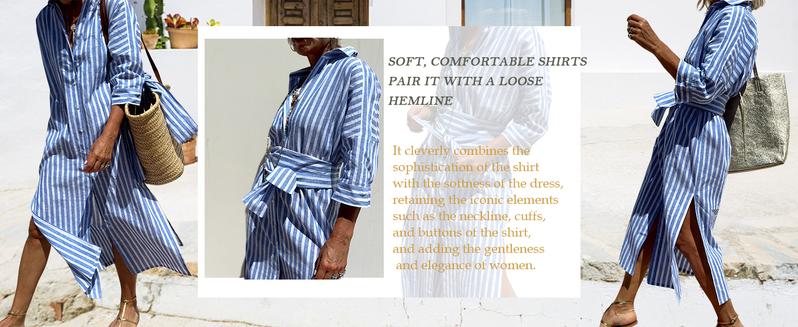 【New Arrival】Ebossy Womens 2026 Shirt Dress Casual Lapel 3/4 Sleeve Button Down Split Belted Vacation Maxi Dress