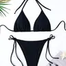 Two-Piece Women's Solid Halter Neck Tie Back High Cut Swimsuit Style Bikini Set, Casual Fashion Chic Swimsuit Set for Beach Vacation, Ladies Swimwear for All Seasons Swimwear Sets