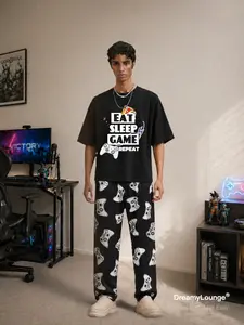 Comfortable Breathable Short Sleeve Graphic Top + Long Pants Trouser Set 「2-Piece Set」Ideal for Daily Home Wear or Outdoors, Perfect for Fall & Winter Casual Style