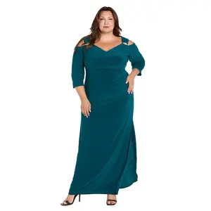 Column Evening Gown with Off the Shoulder Cutouts - Plus