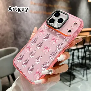 Case for iPhone 17 Pro Max 16 15 Plus Air 14 13 12 11 Pink Bow Trees Non-Yellowing Shockproof Soft Silicone Transparent Cover