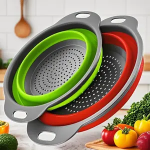 2-piece foldable silicone water filter, kitchen fruit and vegetable drying rack, pasta draining basket, strainer basket, for cleaning fruits, vegetables and noodles, water-filtering fruit plate, kitchen water filtering utensil