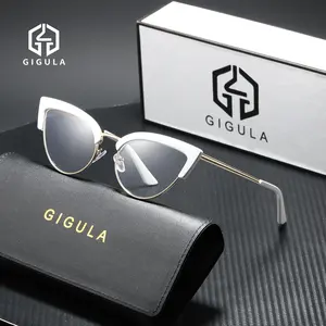 GIGULA Fashion Small Frame Cat Eye Reading Glasses - Lightweight PC Metal Half Frame, Red/White/Black Color Options, Colorful Style for, TV, Computer Use - Ideal for Parents and Elderly