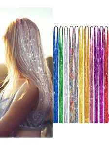 Gradient Color Laser Fiber Hair Extensions, Synthetic Braided Hair, Rainbow Shine Braids, Medium Length Wig for Women Girls Parties Festivals
