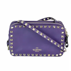 Pre-owned Valentino Leather Crossbody Bags Rockstud Double Zip Purple Crossbody Bag
