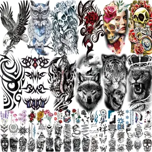 Geometric Halloween Temporary Tattoo Stickers, 80 Sheets Waterproof Realistic Fake Tattoos for Men, Full Body Decor for Arm, Chest