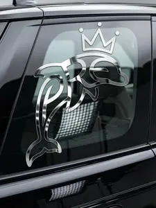 PRE Dolphin Decal Crown Dolphin Vinyl Sticker for Car Window Laptop Cooler Minimalist Line Design Waterproof Weather Resistant Easy Peel Apply