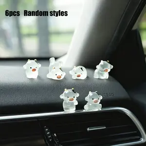 6-Piece Cute Glowing Cow Decorations, Garden Scenery DIY Mini Ornaments, Car Dashboard Decoration, Desktop Small Decorative Items, Car Trinkets, Car Interior Accessory