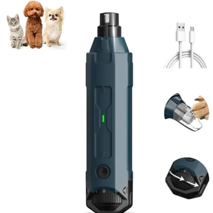 Cordless Dog Nail Grinder - Rechargeable Pet Claw Care Tool with 6 Adjustable Speeds, Ultra-Quiet Technology, Gentle Grinding, Dual LED Lights, Safe Grooming, Reduces Noise & Vibration, Improves Visibility for Dogs & Cats