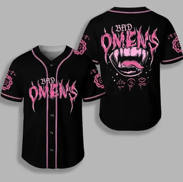 Bad Omens Vintage Baseball Jersey, Distressed Gothic Metal Band Button Up Jersey, Heavy Metal Fan Shirt