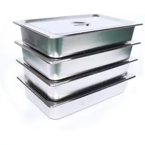4Inch Stainless Steel Pans Deep Full Size l Steam Table Pans w/Lids for Hotel Food Prep, 4Pcs Commercial Durable Cookwares with High-volume Tray, Non-Stick Surface Table for Food Storage Silver
