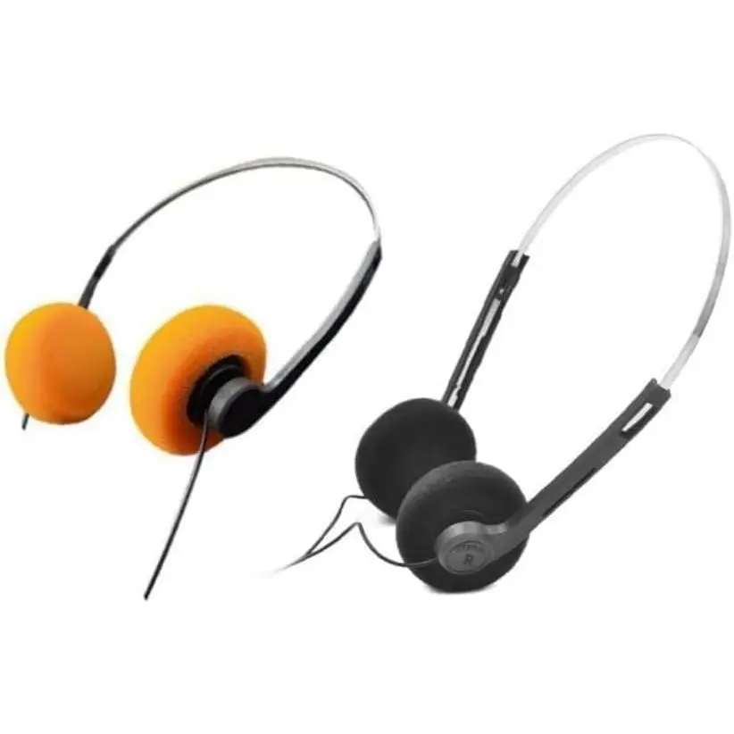 2 count Orange and Black Retro  Ear Headphones, Wired Stereo Headphones, Headphone, Lightweight Portable Headphone with Adjustable Headband, Cassette Player, Over-Ear