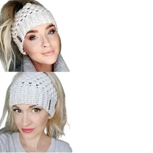 Winter Knitted Women's Ponytail Hats - Fashion Accessory