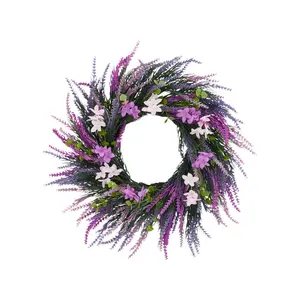 Artificial Lavender Wreath for Front Door – 20 Inch Spring Wildflower Floral Decor – Home and Porch Decoration – Purple Accents – Perfect for Festival and Wedding – Light Purple