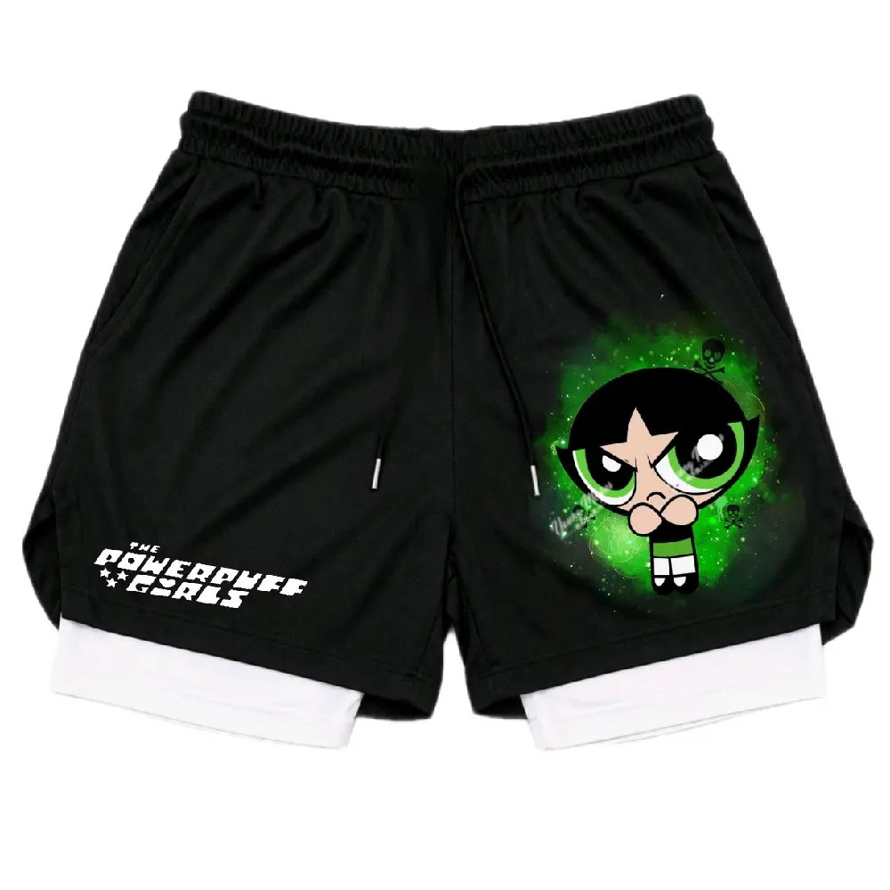 Powerpuff Girls Performance Gym Shorts - Double Layer Polyester Fitted Compression Shorts for Active Wear
