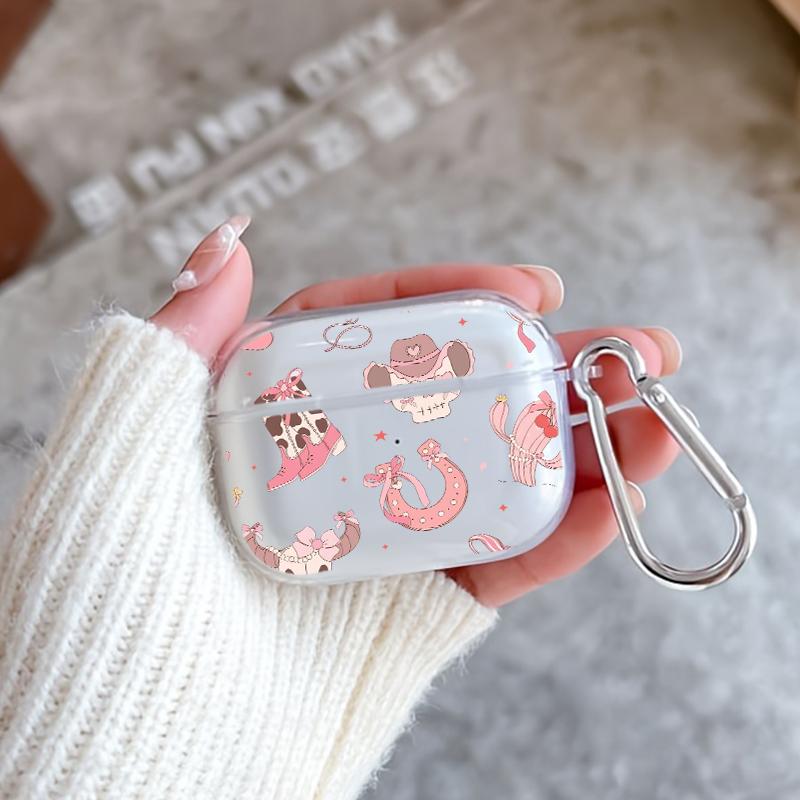 Pink Cowboy Dreams Pattern TPU Soft Protective Case for Apple AirPods 4/3/2/1/Pro/Pro2 Transparent Earphone Cover with Keychain Attachment Pink Cowboy Dreams Pattern TPU Soft Protective Case for Apple AirPods 4/3/2/1/Pro/Pro2 Transparent Earphone Cover with Keychain Attachment