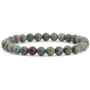 Dyed Blue Wood Veins Jasper Gemstone 6mm Round Beads Stretch Bracelet 6.5" Unisex