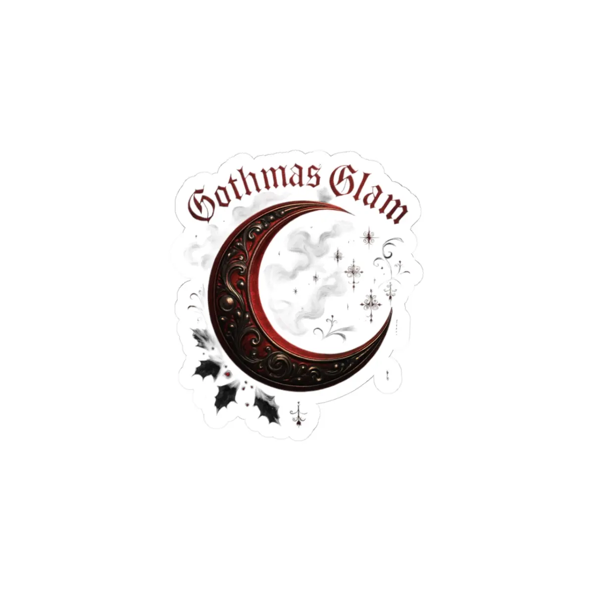 Gothmas Glam Kiss-Cut Sticker — Gothic Crescent Moon Decorative Decal