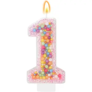 1st Birthday Candle Sweet Pink Number 1 Candle Cake Topper Cupcake Decorations for Girls and Women Party Anniversary Celebrations Supplies