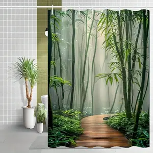 Elegant Asian Forest Shower Curtain - Grove Bath Curtain Suitable for Modern Bathrooms, Machine Washable with Hooks, Serene Zen Decor for Spa & Bathtub Plastic Gift